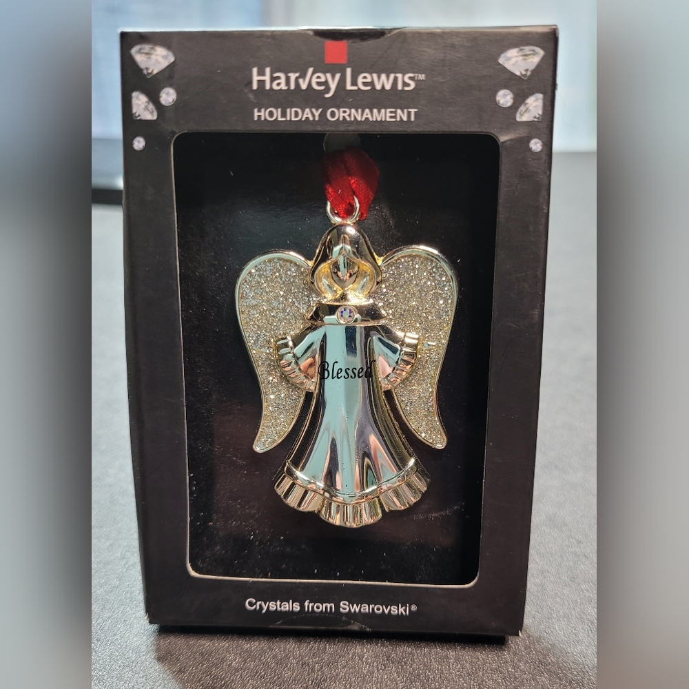 Harvey Lewis Swarovski Crystal Angel BLESSED Holiday Ornament